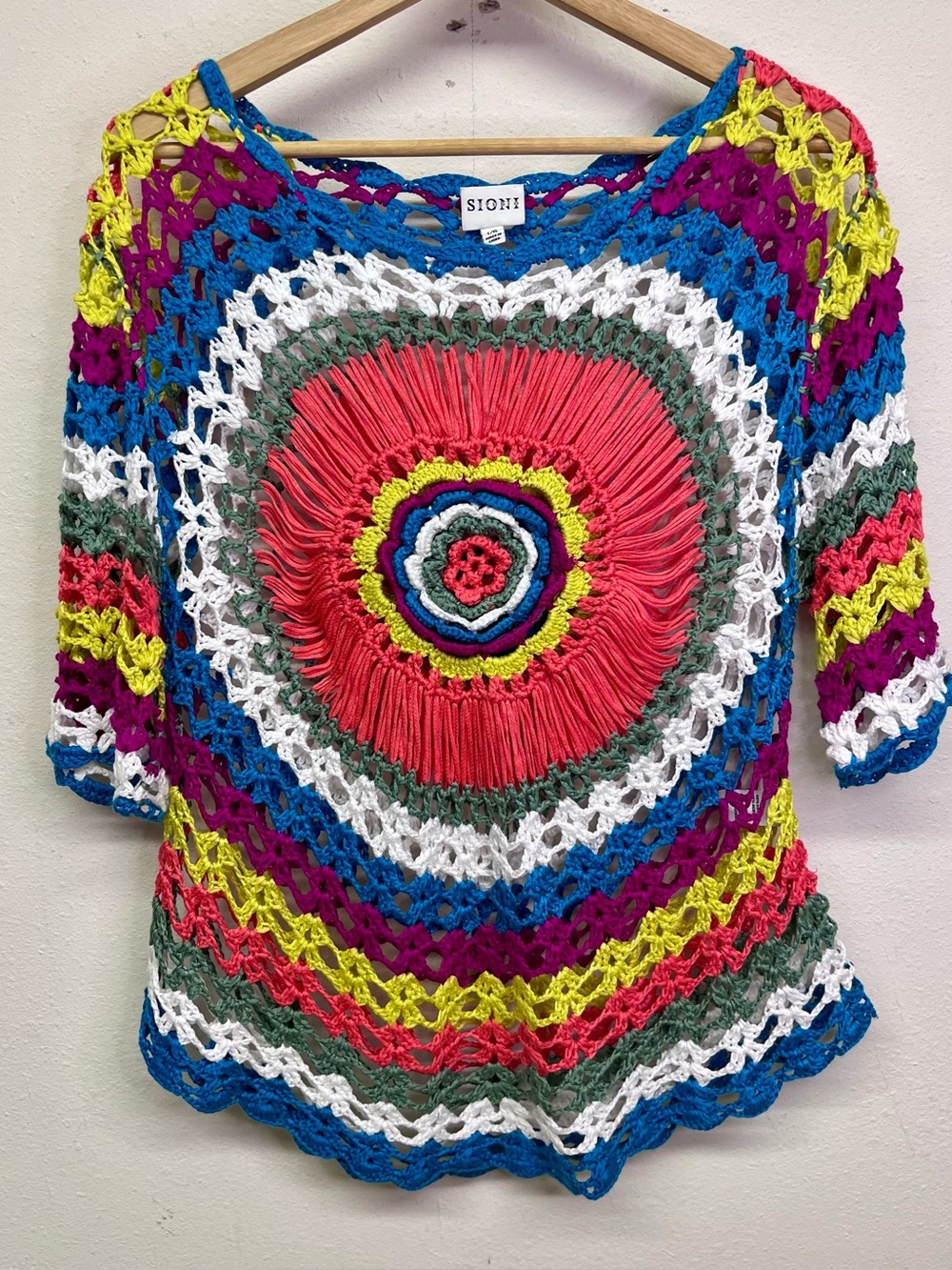 Sioni Studio Crochet Colorful Boho Sweater 70’s Style Size L/XL